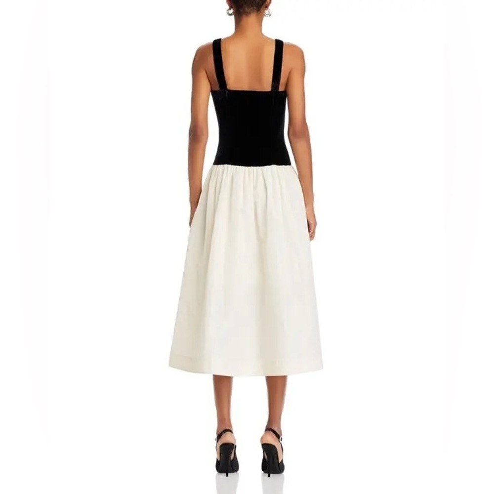 RHODE Georgina Color Block MIDI Dress US 2 Black Velvet Cream - Picture 3 of 14